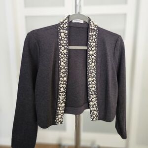 087. Calvin Klein Black Cardigan with Pearl Accents